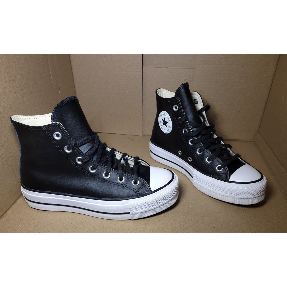 Converse All Star Platform Hi Women’s size 7.5 Black Leather White Shoes 561675C